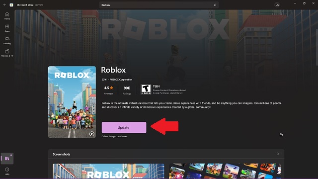 Botón Actualizar Roblox
