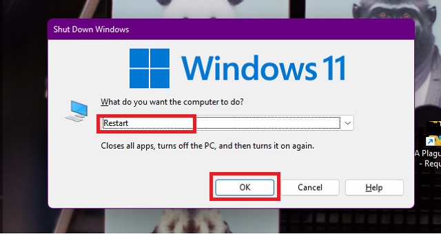 Reinicie o Windows com Alt F4