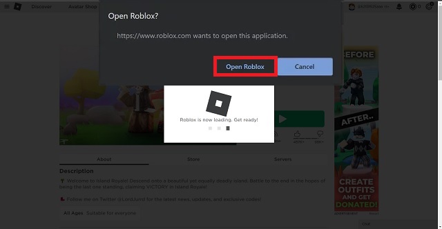 Abrir Roblox en el navegador