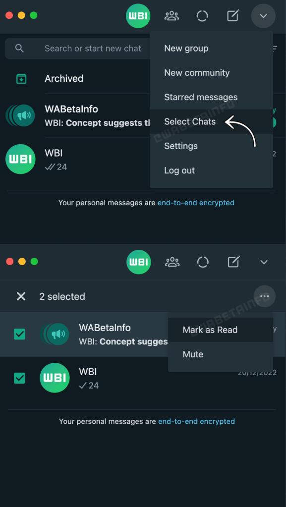 Option zur Auswahl mehrerer WhatsApp-Chats