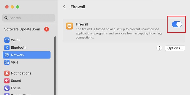 Apague el firewall en Mac para arreglar que Roblox no se actualice