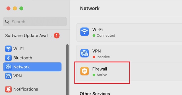 Firewall nas opções de rede