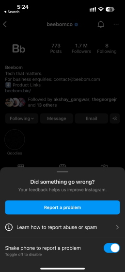 Reportar un problema instagram dm no funciona 