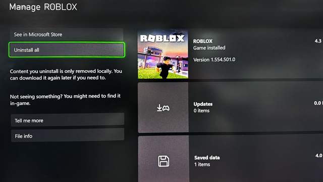 Desinstalar todo en Xbox One Roblox