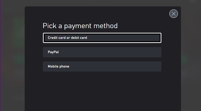 Método de pagamento do Gamepass