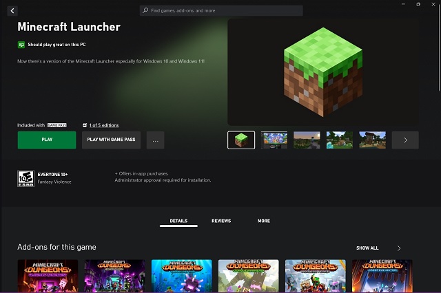 Minecraft na Loja Xbox
