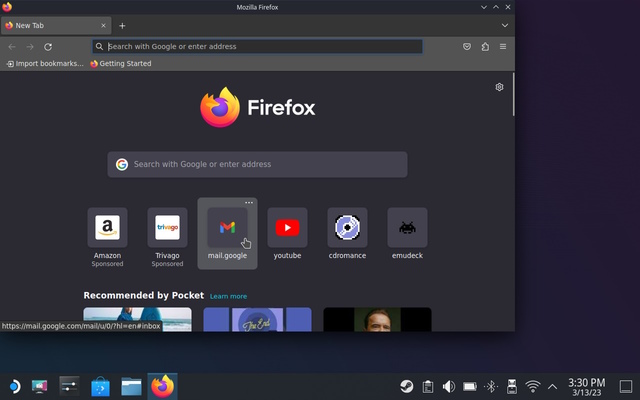 Firefox abre G-Mail para enviar capturas de pantalla desde Steam Deck