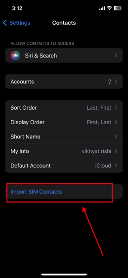 importar contatos do SIM