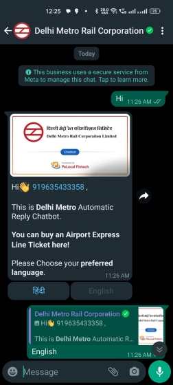 Delhi Metro Rail Corporation no Whatsapp