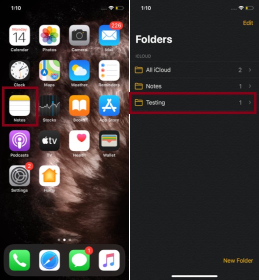 Abra la aplicación Notas en su dispositivo iOS