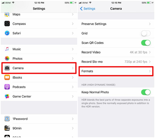 Cómo deshabilitar el formato de imagen de alta eficiencia en iOS 11