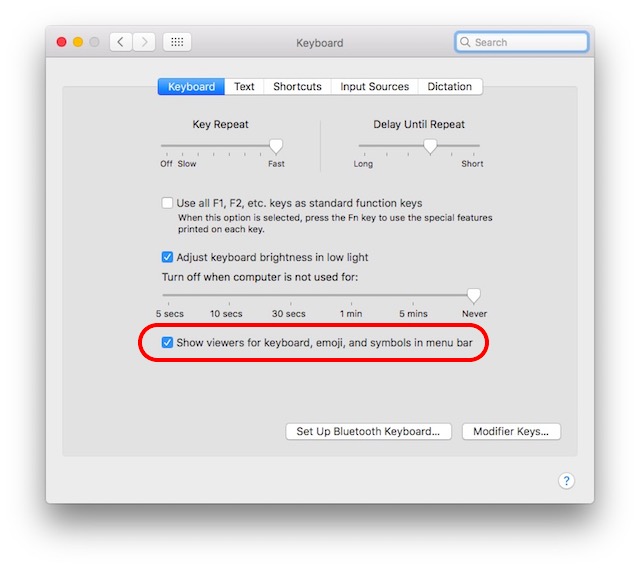 los símbolos del teclado mac habilitan el visor de teclado