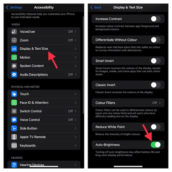 Ativar/desativar o brilho automático no iPhone
